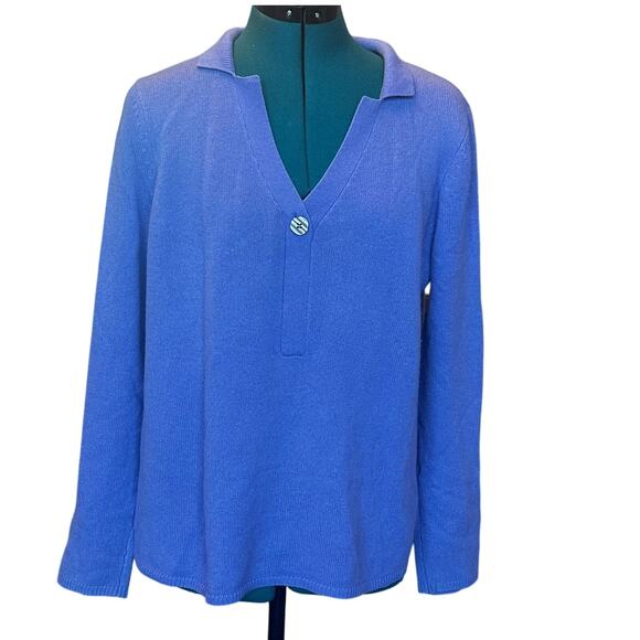 Peck & Peck Luxury 100% Cashmere Periwinkle Collared V-Neck Sweater Women’s L - Picture 1 of 6